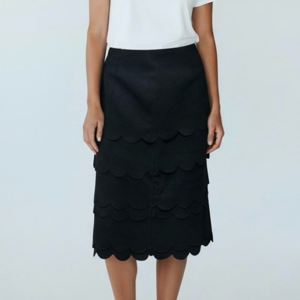 Anthropologie Maeve Scallop Tiered Layer Wool Blend Pencil Skirt